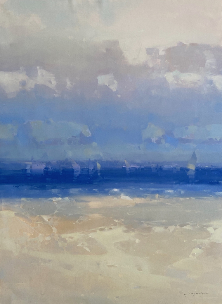 Ochre Ocean, Original oil Painting, Handmade artwork, One of a Kind                  